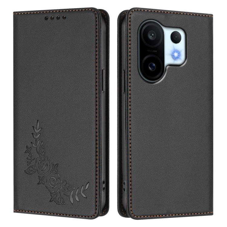 For vivo X200 FE Peony Embossed Magnetic RFID Vegan Leather Phone Case