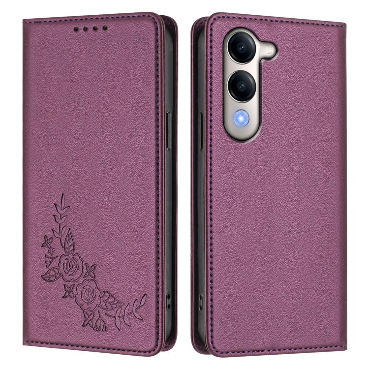 For vivo Y29s 5G Global / Y19 5G India Peony Embossed Magnetic RFID Vegan Leather Phone Case