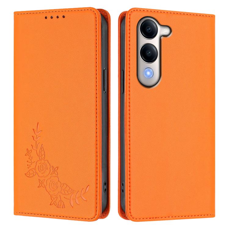 For vivo Y29s 5G Global / Y19 5G India Peony Embossed Magnetic RFID Vegan Leather Phone Case