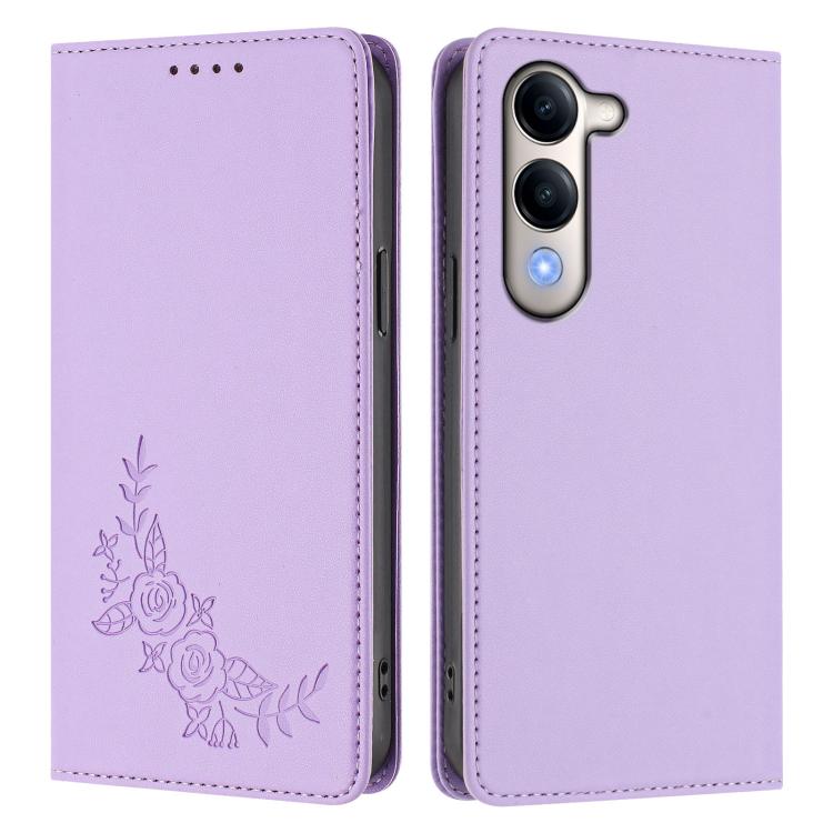 For vivo Y29s 5G Global / Y19 5G India Peony Embossed Magnetic RFID Vegan Leather Phone Case