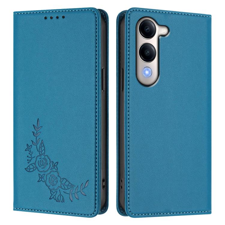 For vivo Y29s 5G Global / Y19 5G India Peony Embossed Magnetic RFID Vegan Leather Phone Case