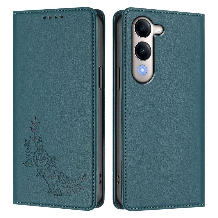 For vivo Y29s 5G Global / Y19 5G India Peony Embossed Magnetic RFID Vegan Leather Phone Case