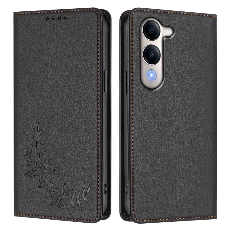 For vivo Y29s 5G Global / Y19 5G India Peony Embossed Magnetic RFID Vegan Leather Phone Case
