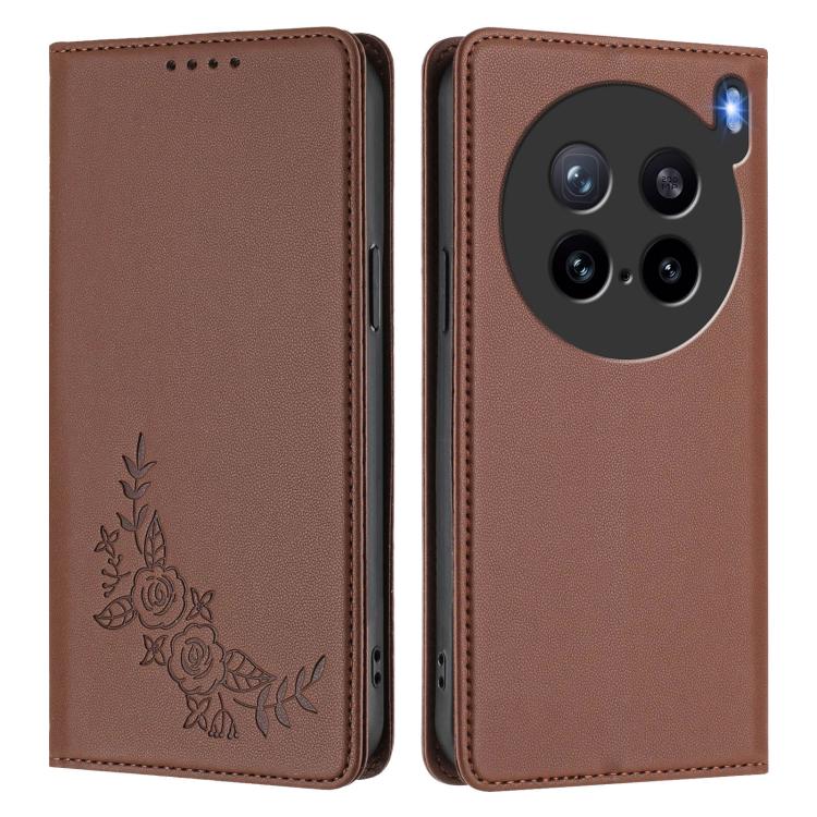 For vivo X200s 5G Peony Embossed Magnetic RFID Vegan Leather Phone Case