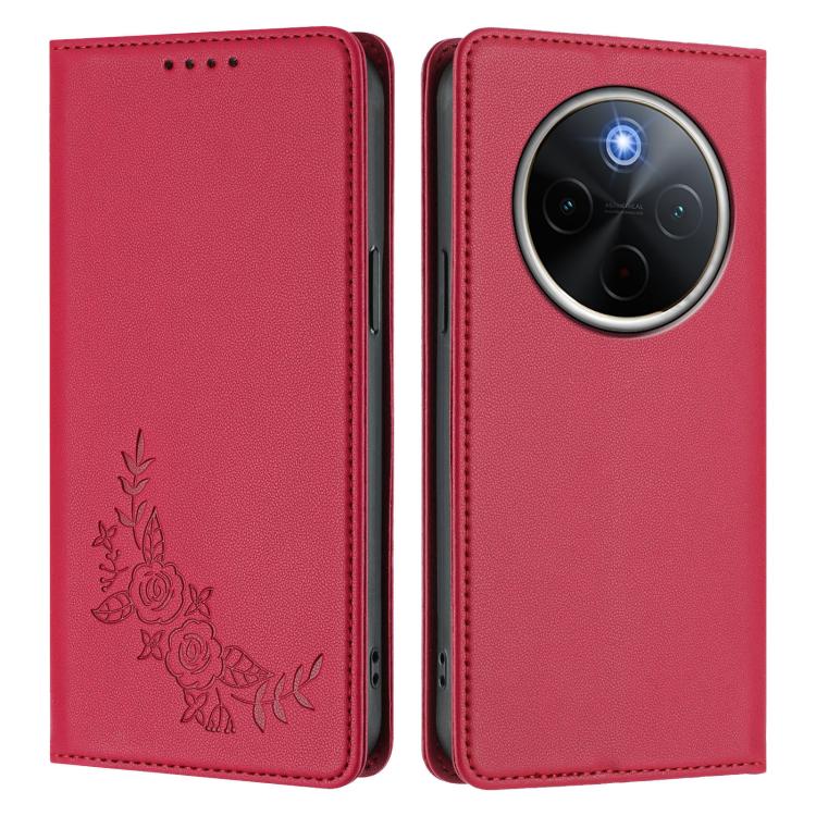 For vivo Y300 Pro+ 5G / T4 5G Peony Embossed Magnetic RFID Vegan Leather Phone Case