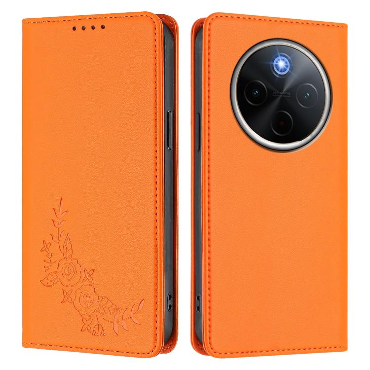 For vivo Y300 Pro+ 5G / T4 5G Peony Embossed Magnetic RFID Vegan Leather Phone Case