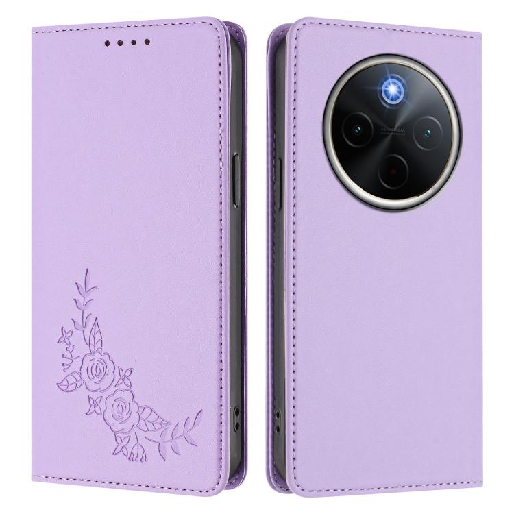 For vivo Y300 Pro+ 5G / T4 5G Peony Embossed Magnetic RFID Vegan Leather Phone Case