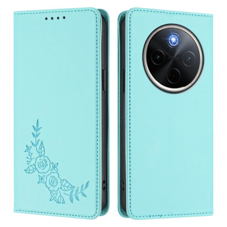 For vivo Y300 Pro+ 5G / T4 5G Peony Embossed Magnetic RFID Vegan Leather Phone Case