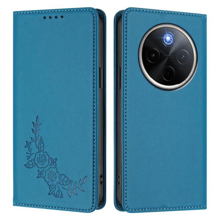 For vivo Y300 Pro+ 5G / T4 5G Peony Embossed Magnetic RFID Vegan Leather Phone Case