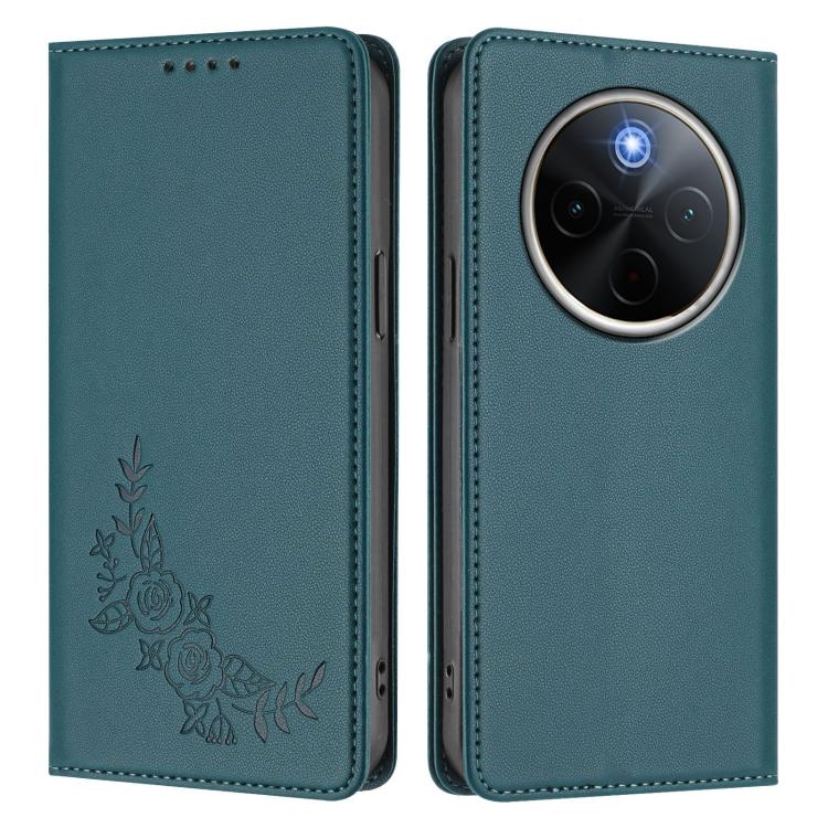 For vivo Y300 Pro+ 5G / T4 5G Peony Embossed Magnetic RFID Vegan Leather Phone Case