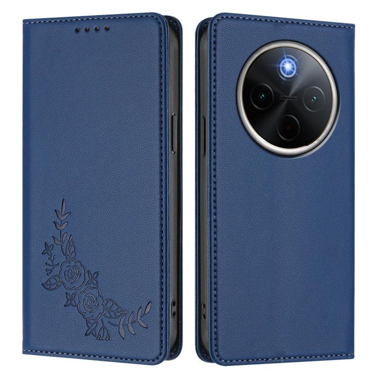 For vivo Y300 Pro+ 5G / T4 5G Peony Embossed Magnetic RFID Vegan Leather Phone Case