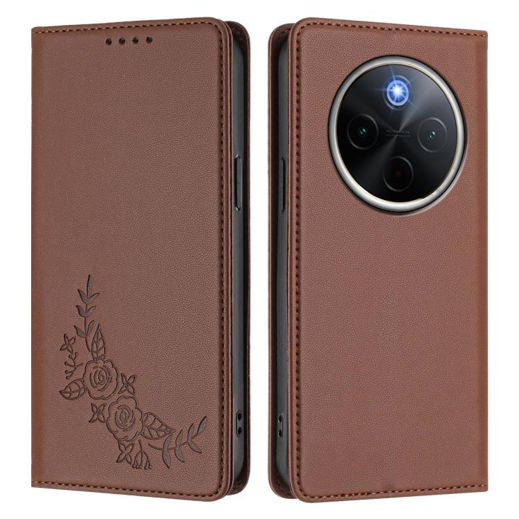 For vivo Y300 Pro+ 5G / T4 5G Peony Embossed Magnetic RFID Vegan Leather Phone Case