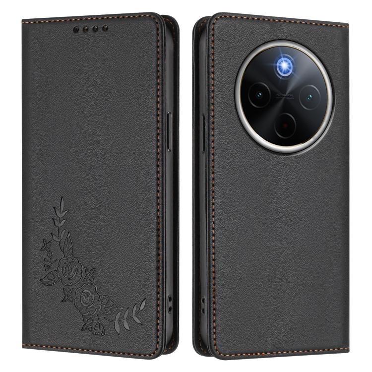 For vivo Y300 Pro+ 5G / T4 5G Peony Embossed Magnetic RFID Vegan Leather Phone Case