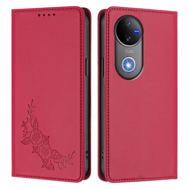 For vivo V50 5G Global / V50e 5G Peony Embossed Magnetic RFID Vegan Leather Phone Case