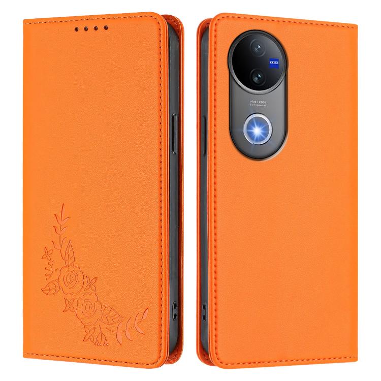 For vivo V50 5G Global / V50e 5G Peony Embossed Magnetic RFID Vegan Leather Phone Case