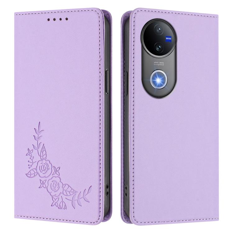 For vivo V50 5G Global / V50e 5G Peony Embossed Magnetic RFID Vegan Leather Phone Case
