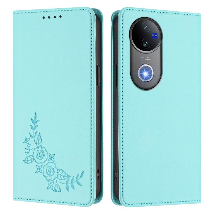 For vivo V50 5G Global / V50e 5G Peony Embossed Magnetic RFID Vegan Leather Phone Case