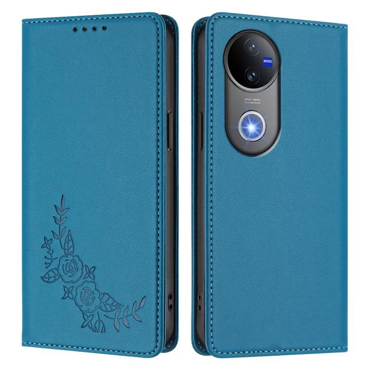 For vivo V50 5G Global / V50e 5G Peony Embossed Magnetic RFID Vegan Leather Phone Case
