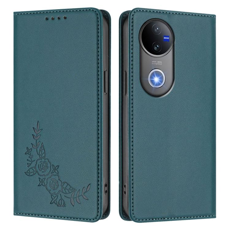 For vivo V50 5G Global / V50e 5G Peony Embossed Magnetic RFID Vegan Leather Phone Case