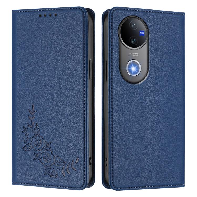 For vivo V50 5G Global / V50e 5G Peony Embossed Magnetic RFID Vegan Leather Phone Case