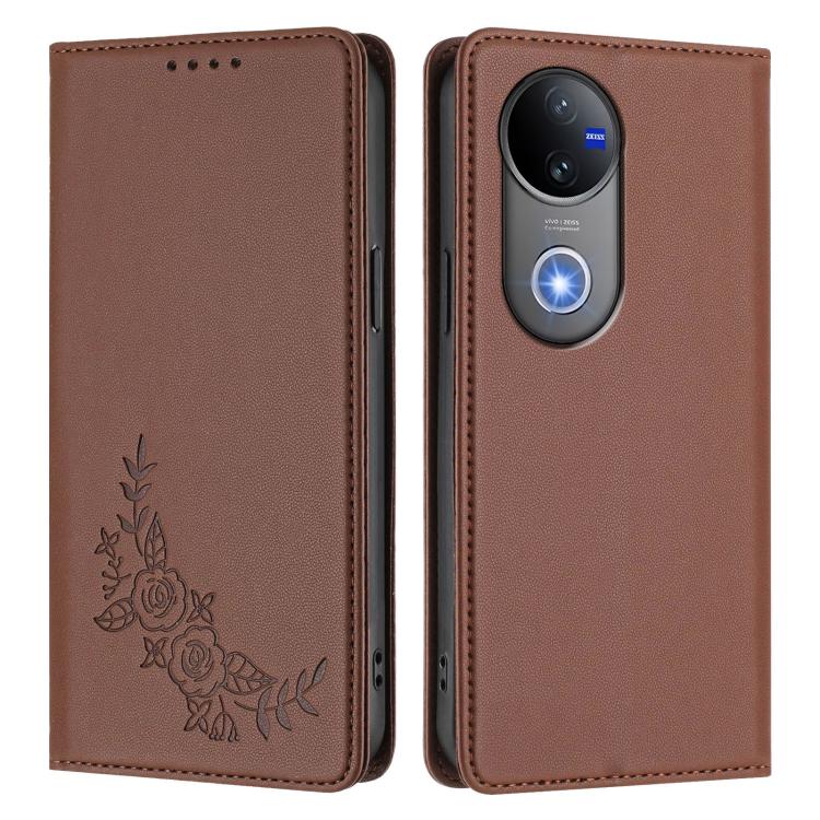 For vivo V50 5G Global / V50e 5G Peony Embossed Magnetic RFID Vegan Leather Phone Case