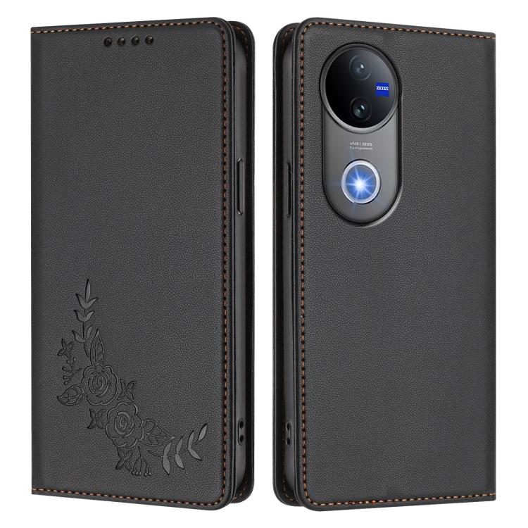 For vivo V50 5G Global / V50e 5G Peony Embossed Magnetic RFID Vegan Leather Phone Case
