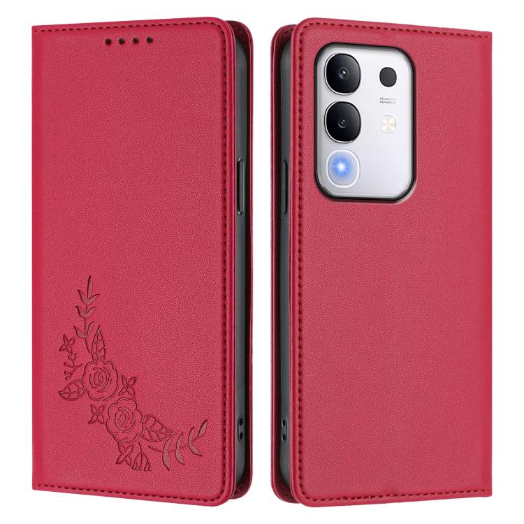 For vivo Y29 4G Global / T4x 5G / Y300T 5G Peony Embossed Magnetic RFID Vegan Leather Phone Case