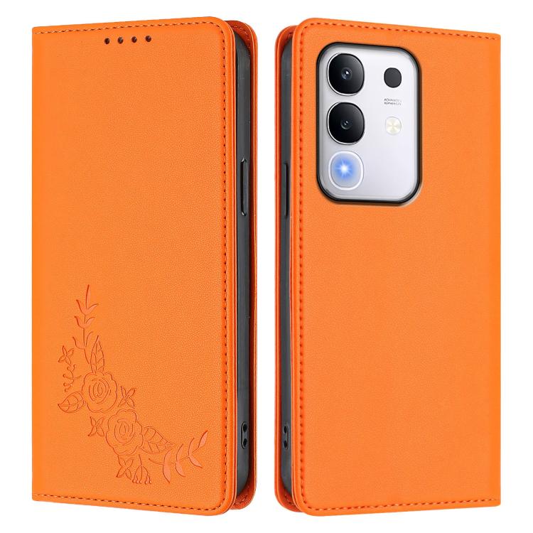For vivo Y29 4G Global / T4x 5G / Y300T 5G Peony Embossed Magnetic RFID Vegan Leather Phone Case