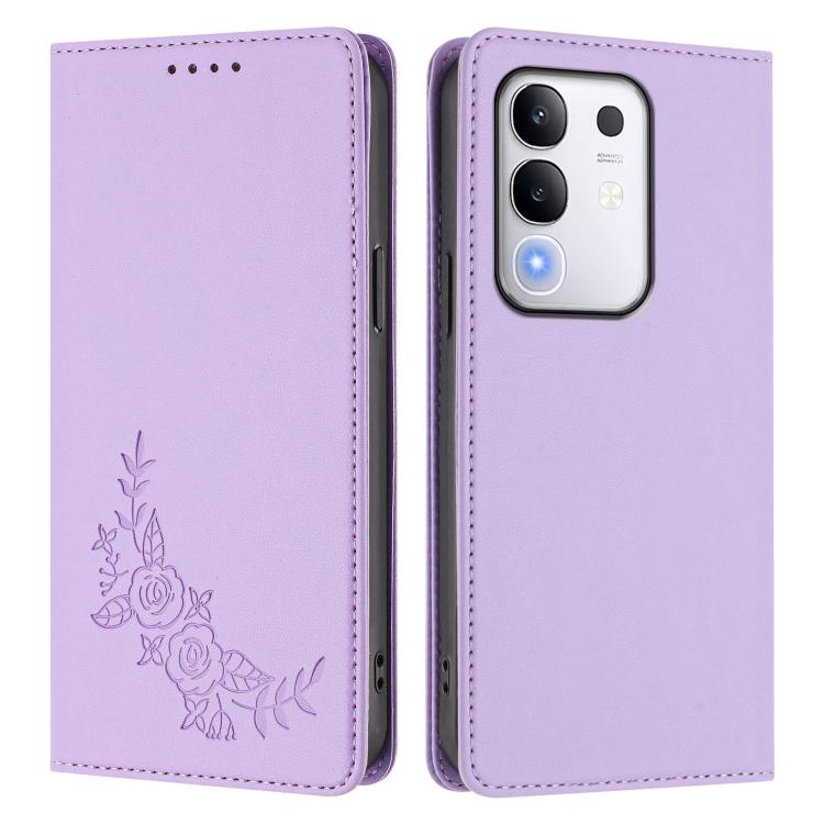 For vivo Y29 4G Global / T4x 5G / Y300T 5G Peony Embossed Magnetic RFID Vegan Leather Phone Case