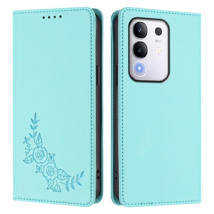 For vivo Y29 4G Global / T4x 5G / Y300T 5G Peony Embossed Magnetic RFID Vegan Leather Phone Case