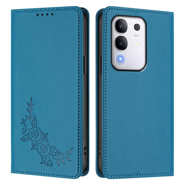 For vivo Y29 4G Global / T4x 5G / Y300T 5G Peony Embossed Magnetic RFID Vegan Leather Phone Case