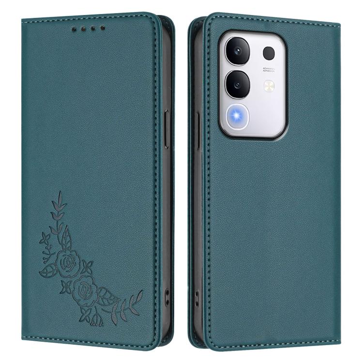 For vivo Y29 4G Global / T4x 5G / Y300T 5G Peony Embossed Magnetic RFID Vegan Leather Phone Case