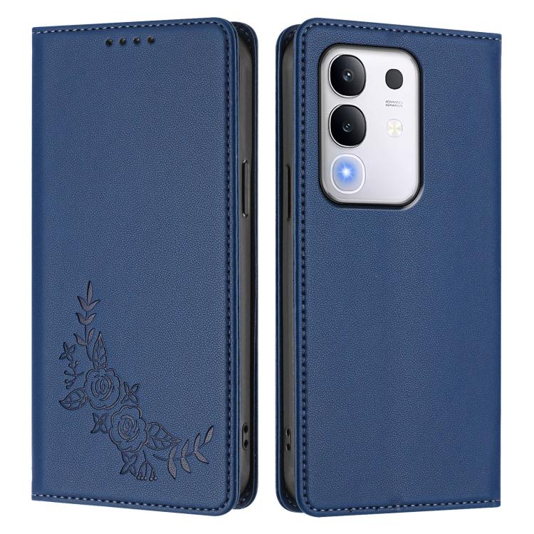 For vivo Y29 4G Global / T4x 5G / Y300T 5G Peony Embossed Magnetic RFID Vegan Leather Phone Case