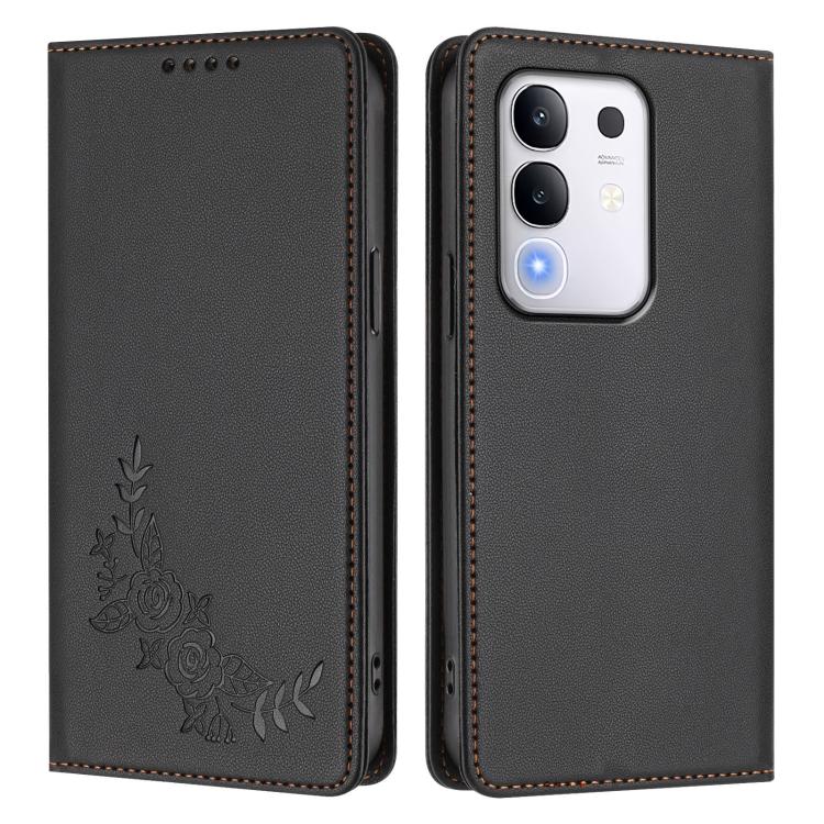 For vivo Y29 4G Global / T4x 5G / Y300T 5G Peony Embossed Magnetic RFID Vegan Leather Phone Case
