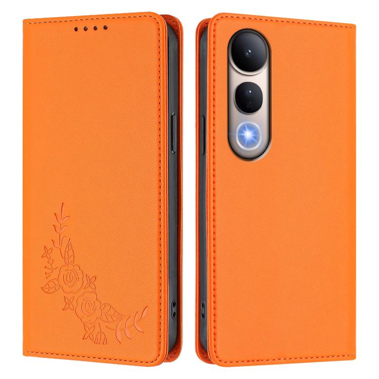 For vivo V50 Lite 5G / 4G Global Peony Embossed Magnetic RFID Vegan Leather Phone Case