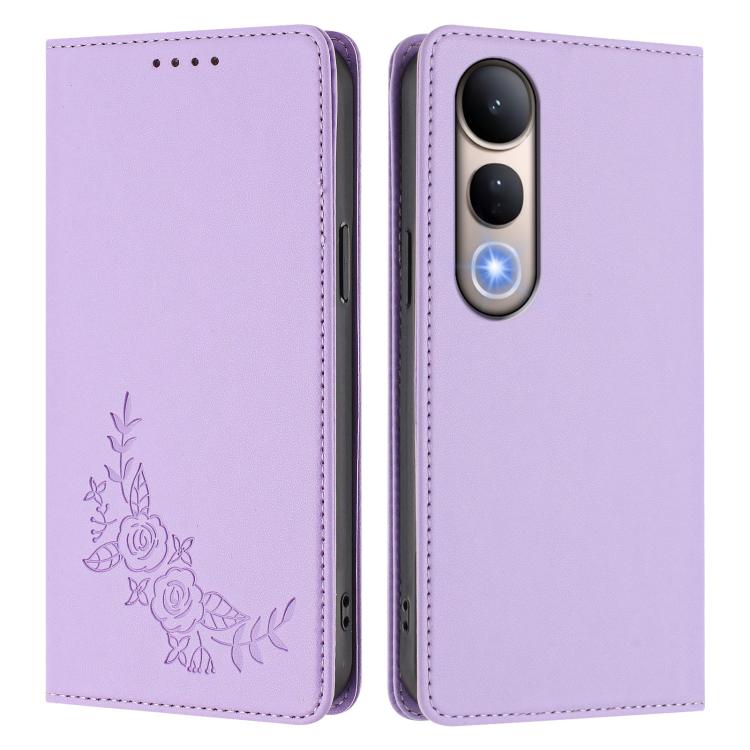 For vivo V50 Lite 5G / 4G Global Peony Embossed Magnetic RFID Vegan Leather Phone Case