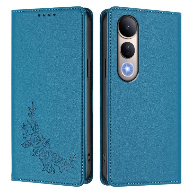 For vivo V50 Lite 5G / 4G Global Peony Embossed Magnetic RFID Vegan Leather Phone Case