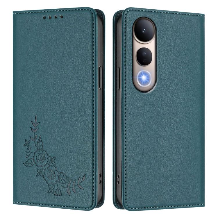 For vivo V50 Lite 5G / 4G Global Peony Embossed Magnetic RFID Vegan Leather Phone Case