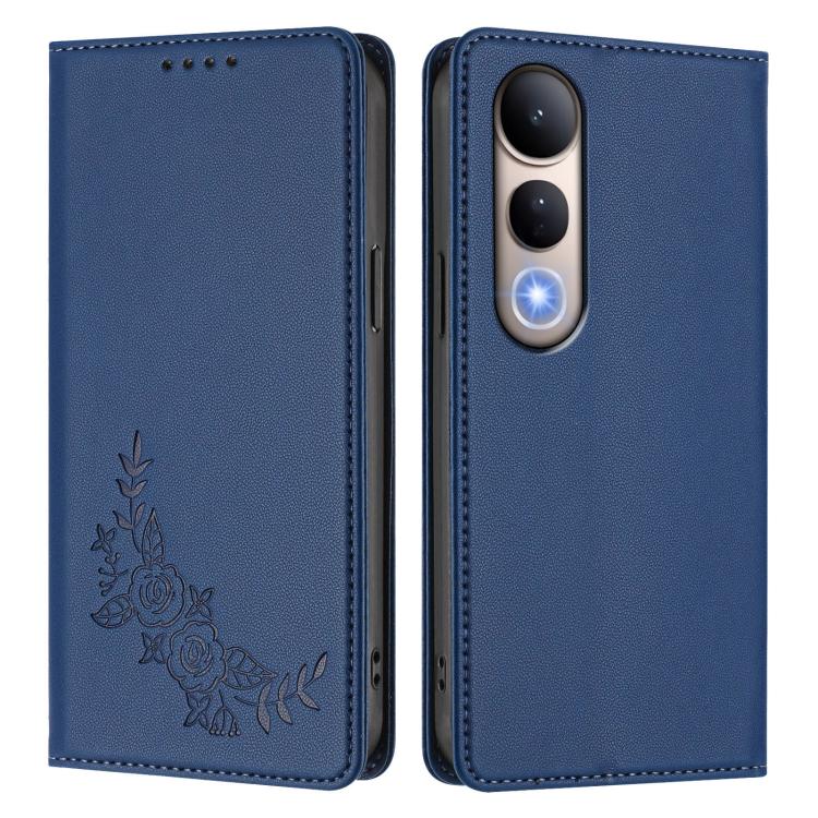 For vivo V50 Lite 5G / 4G Global Peony Embossed Magnetic RFID Vegan Leather Phone Case