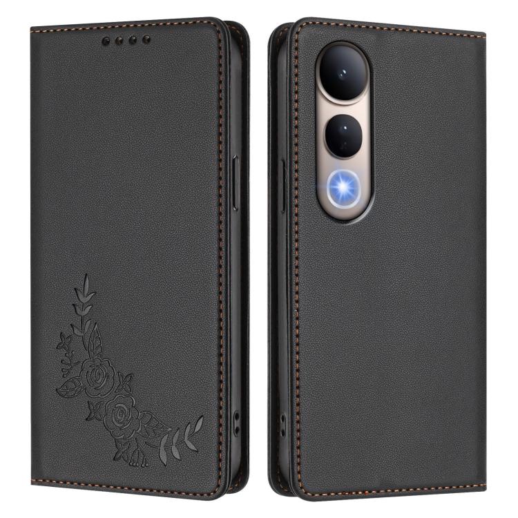 For vivo V50 Lite 5G / 4G Global Peony Embossed Magnetic RFID Vegan Leather Phone Case