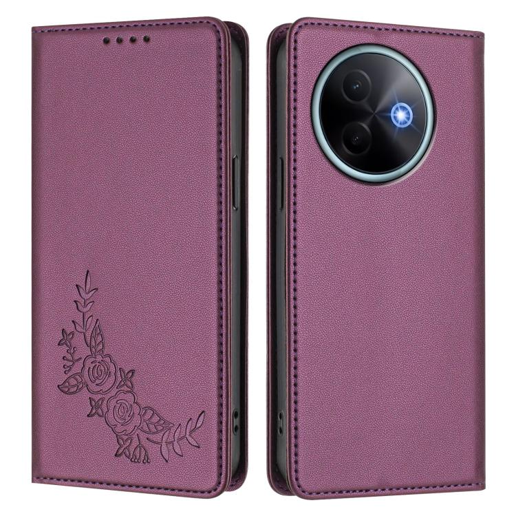 For vivo Y39 5G Global Peony Embossed Magnetic RFID Vegan Leather Phone Case