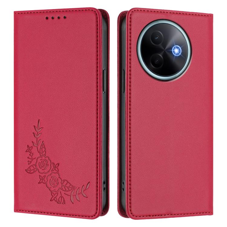 For vivo Y39 5G Global Peony Embossed Magnetic RFID Vegan Leather Phone Case