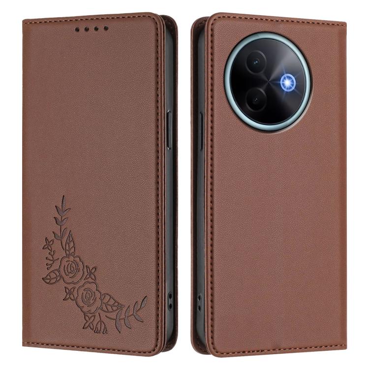 For vivo Y39 5G Global Peony Embossed Magnetic RFID Vegan Leather Phone Case