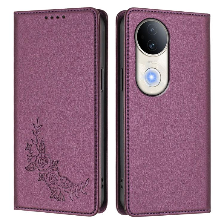 For vivo S20 5G Peony Embossed Magnetic RFID Vegan Leather Phone Case