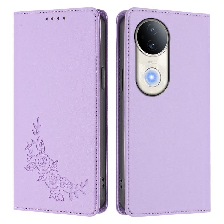 For vivo S20 5G Peony Embossed Magnetic RFID Vegan Leather Phone Case