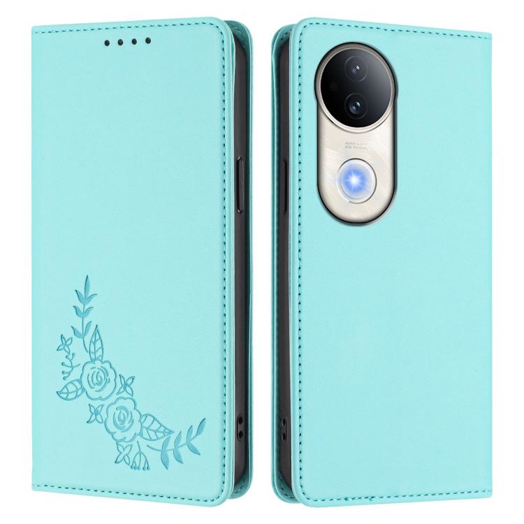 For vivo S20 5G Peony Embossed Magnetic RFID Vegan Leather Phone Case