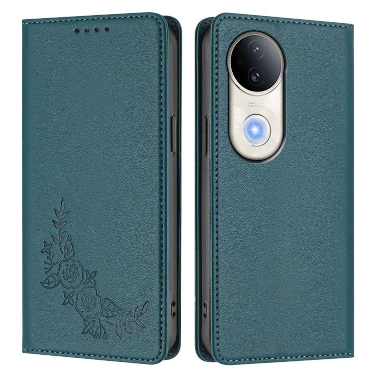 For vivo S20 5G Peony Embossed Magnetic RFID Vegan Leather Phone Case