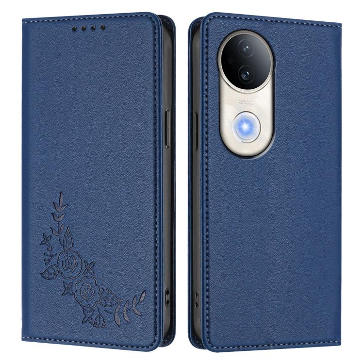For vivo S20 5G Peony Embossed Magnetic RFID Vegan Leather Phone Case
