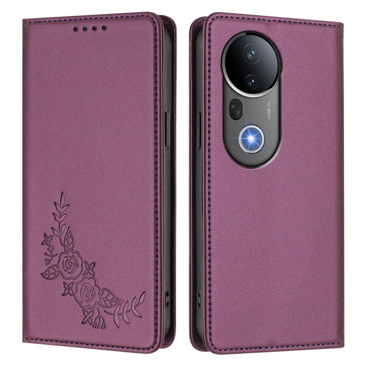 For vivo S20 Pro 5G Peony Embossed Magnetic RFID Vegan Leather Phone Case