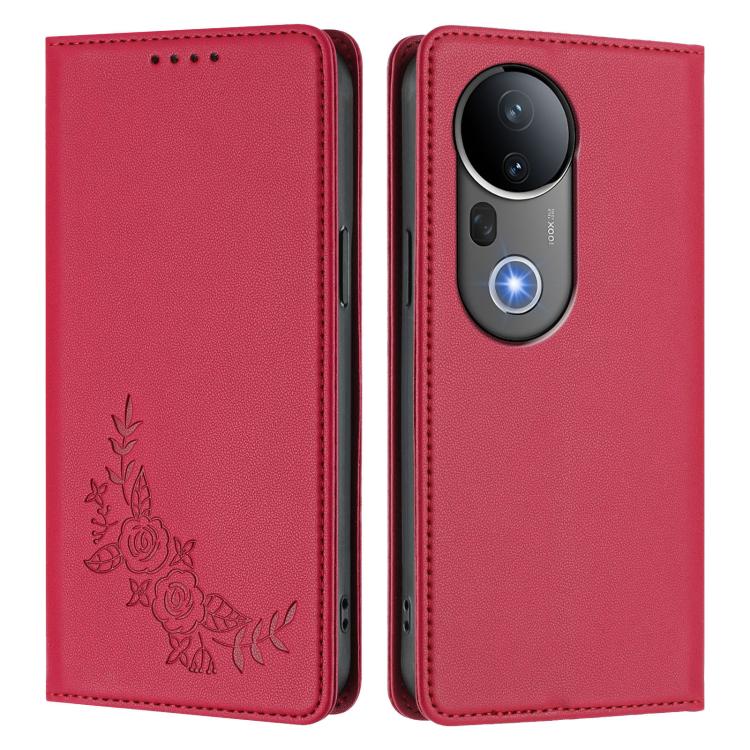 For vivo S20 Pro 5G Peony Embossed Magnetic RFID Vegan Leather Phone Case